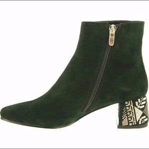 Forest Green Suede Azura Booties, Size 7